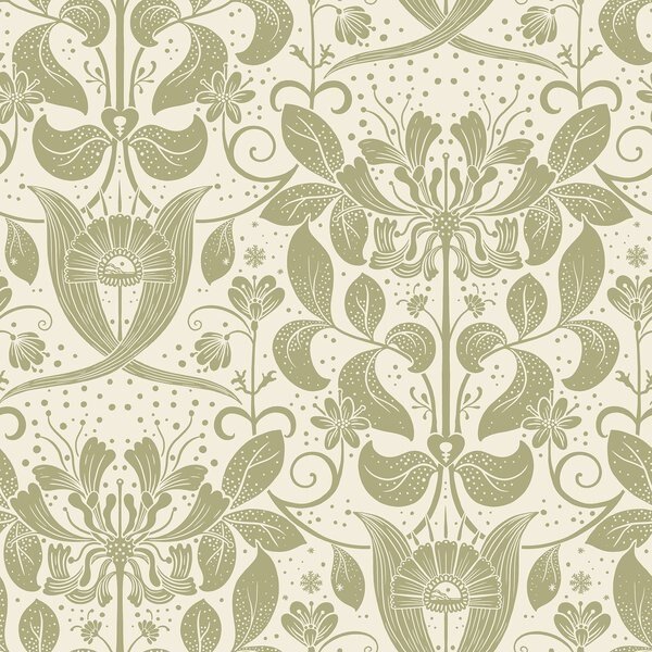 Lorient Berit Olive Floral Crest 33 ft L X 209 in W Wallpaper, Manhattan Comfort, Mfr#: BR4080-83127